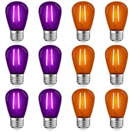 Luxrite S14 LED Edison Purple and Orange Light Bulbs 0.5W Colored Bulb for String Lights E26 Base, 6PK LR21731 LR21736-6PC